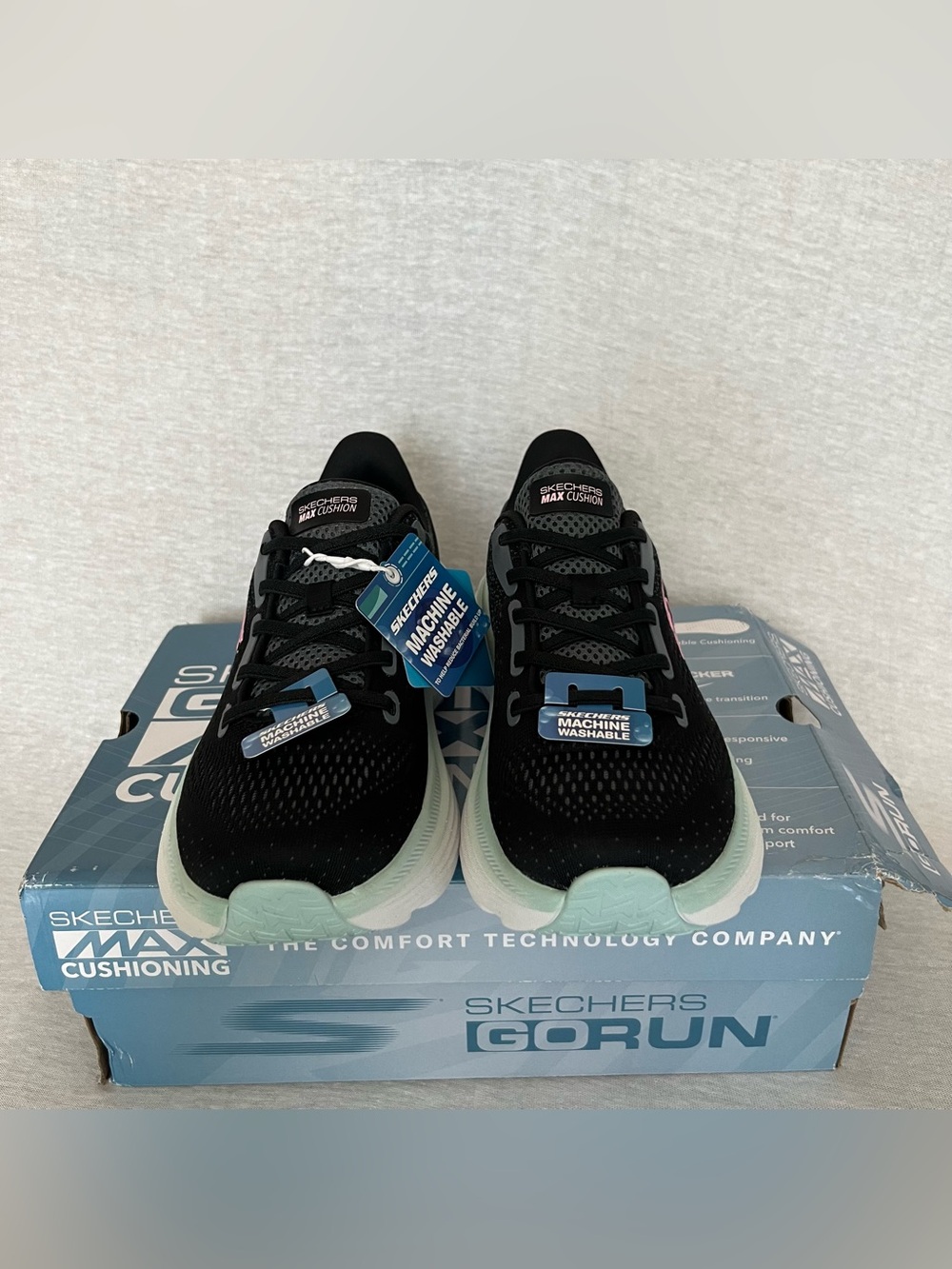 Skechers Black Athletic Sneakers with Pink Logo and Mint Accent - Picture 2 of 9